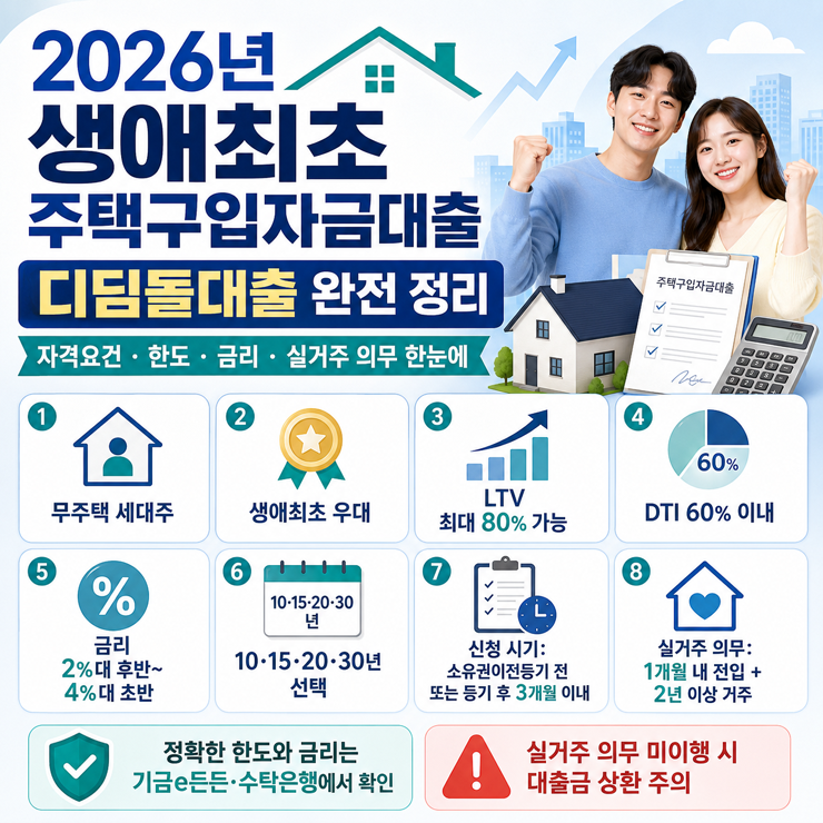 2026년 생애최초 주택구입자금대출(디딤돌대출) 완전 정리
