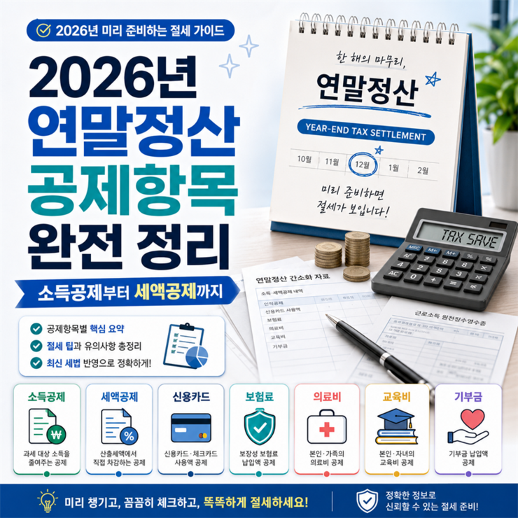 2026년 연말정산 공제항목 완전 정리 — 소득공제부터 세액공제까지